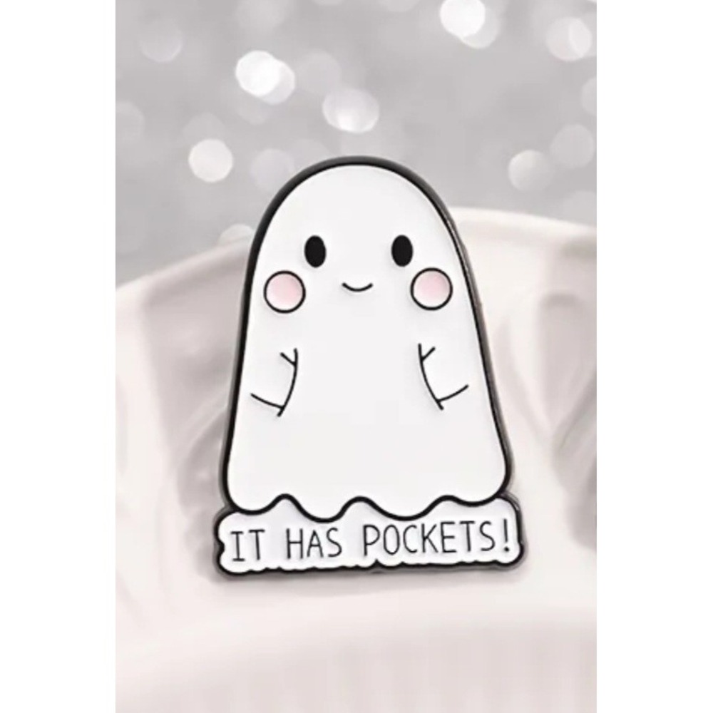 Cute Ghost It Has Pockets Enamel Pin Funny Halloween Spooky Kawaii Lapel Pin